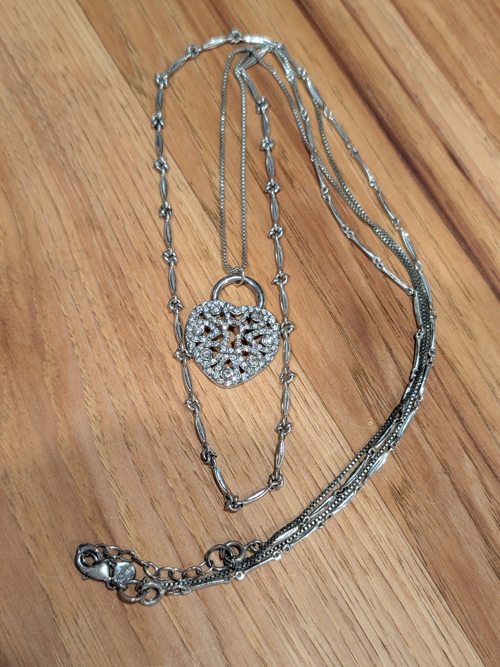 Stella & Dot Silver Crystal Heart Locket Necklace